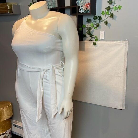 Arabess One‎ Shoulder detachable waist tie Wide Leg White Jumpsuit size XL - Picture 1 of 9